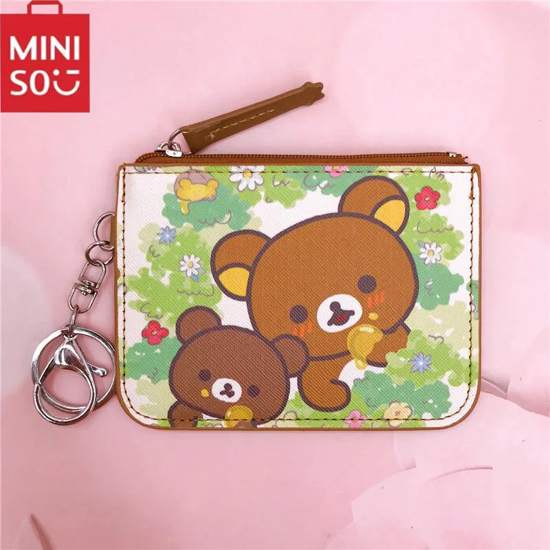 New Kawaii Cute Rilakkuma Card Holder Zero Wallet Zippered Mini Student Wallet Badge With Keychain Cartoon Gift For Girls