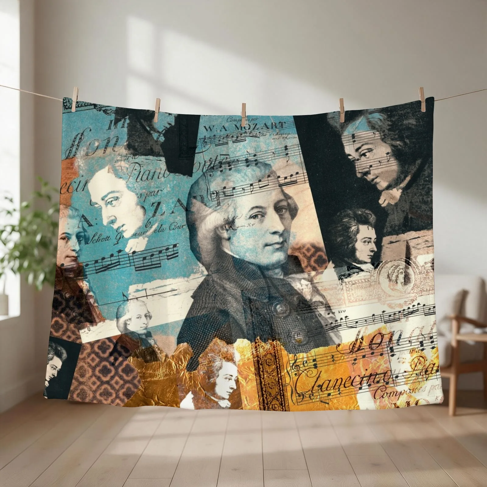 Wolfgang Amadeus Mozart Portrait, Composer Throw Blanket couch cozy soft plush fuzzy picnic outdoor blanket