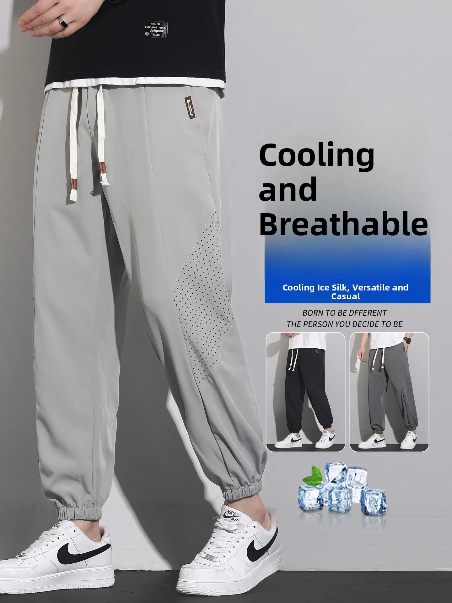 

Мужские летние тонкие спортивные повседневные брюки из ледяного шелка большого размера, свободная посадка на талии: средняя талия Faion Trend