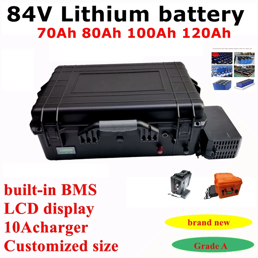 Batterie lithium étanche pour véhicule électrique, 84V, 70Ah, 80Ah, 100Ah, 120Ah, scooter, moteur 84V 5000W 8000W 10000W, charge