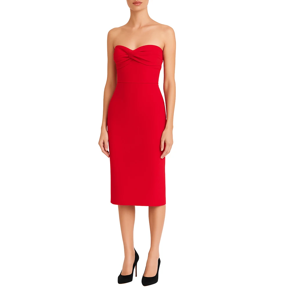 

Red Strapless Sleeveless Knee Length Evening Dress Sexy Sweetheart Straight Backless Jersey Special Occasion Gowns for Women