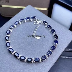 Luxurious Natural  Sapphire /Opal Blue Gemstone 4x6mm 21pcs Bracelet Solid 925 Sterling Silver Bracelet