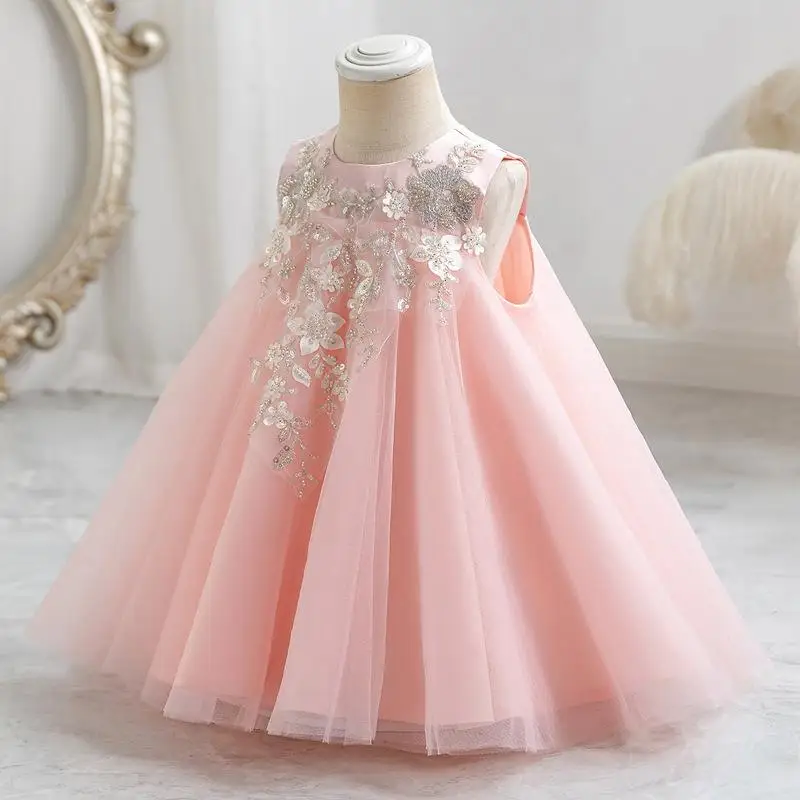 Children's Day Summer New Girl's Decal Mesh Sleeveless Princess Dress Birthday Party Wedding Flower Girl Evening Dress