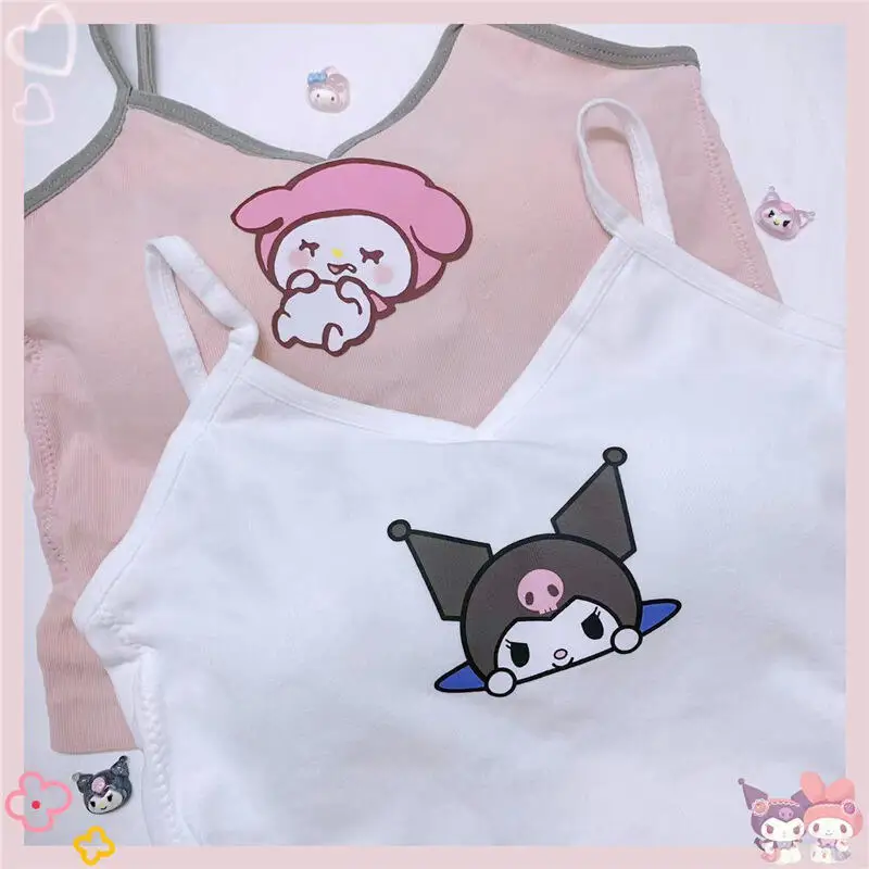 Sanrio Fashion Clothing Hello Kitty 2000 Top with Breast Pad Cute Top Girl Summer Cool Cropped Top White Sexy Suspender Girl Gif