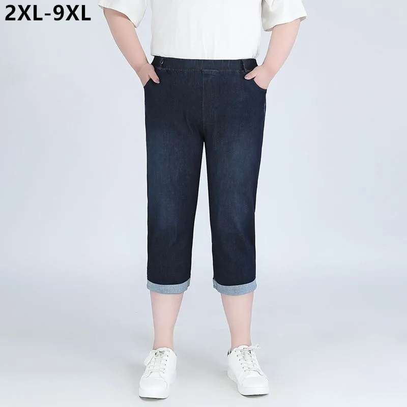 Denim Shorts Women Summer 140KG 9XL Plus Size 8XL 7XL Lady Cropped Stretched Knee Length Oversized Capri Female Half Trousers