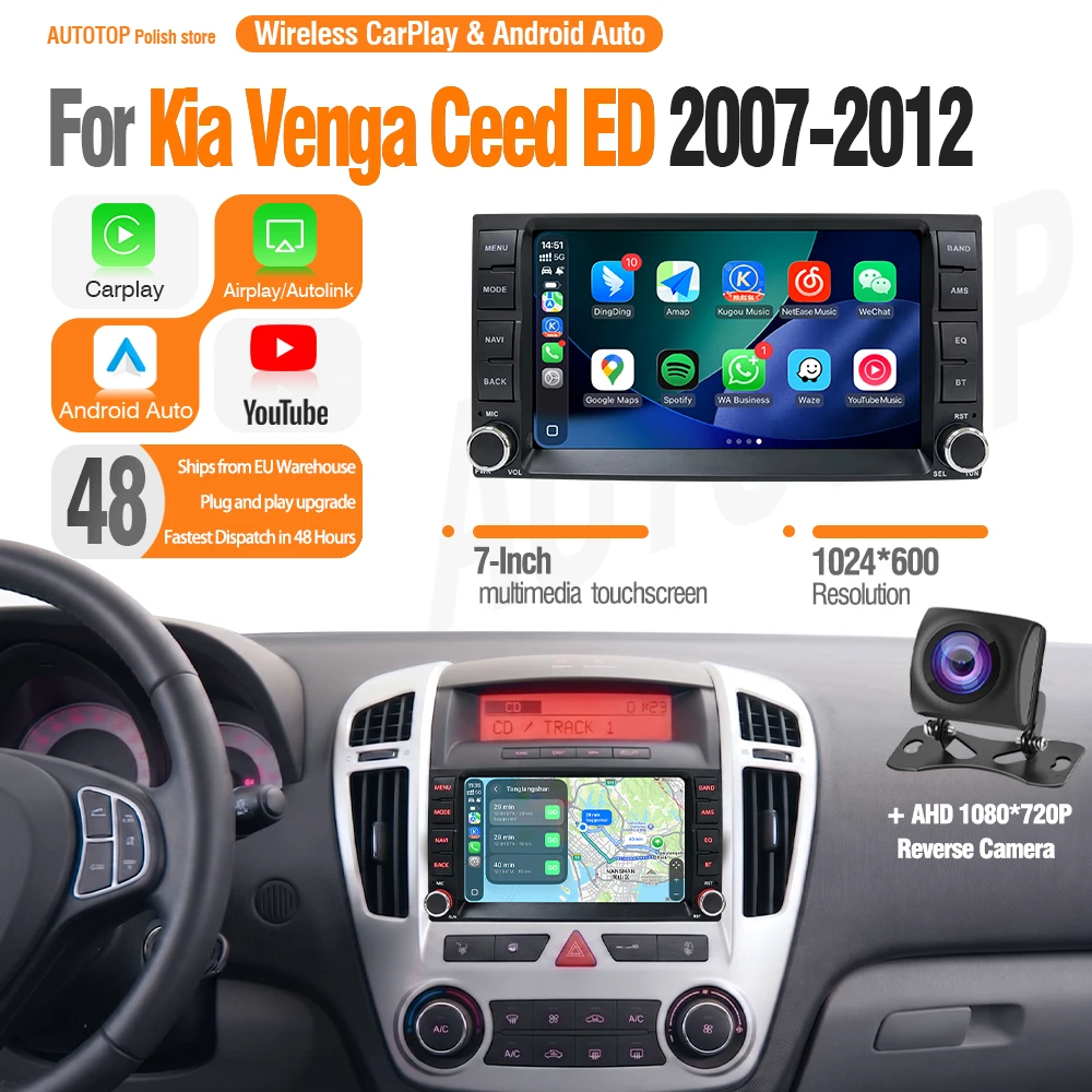AUTOTOP 7" YouTube Linux CarPlay Android Auto per Kia Ceed 2006-2009. Avvio rapido in 3 secondi e zero ritardi. Ottimizzato per il bestseller del 2008. Schermo IPS, audio DSP. Finitura nero opaco