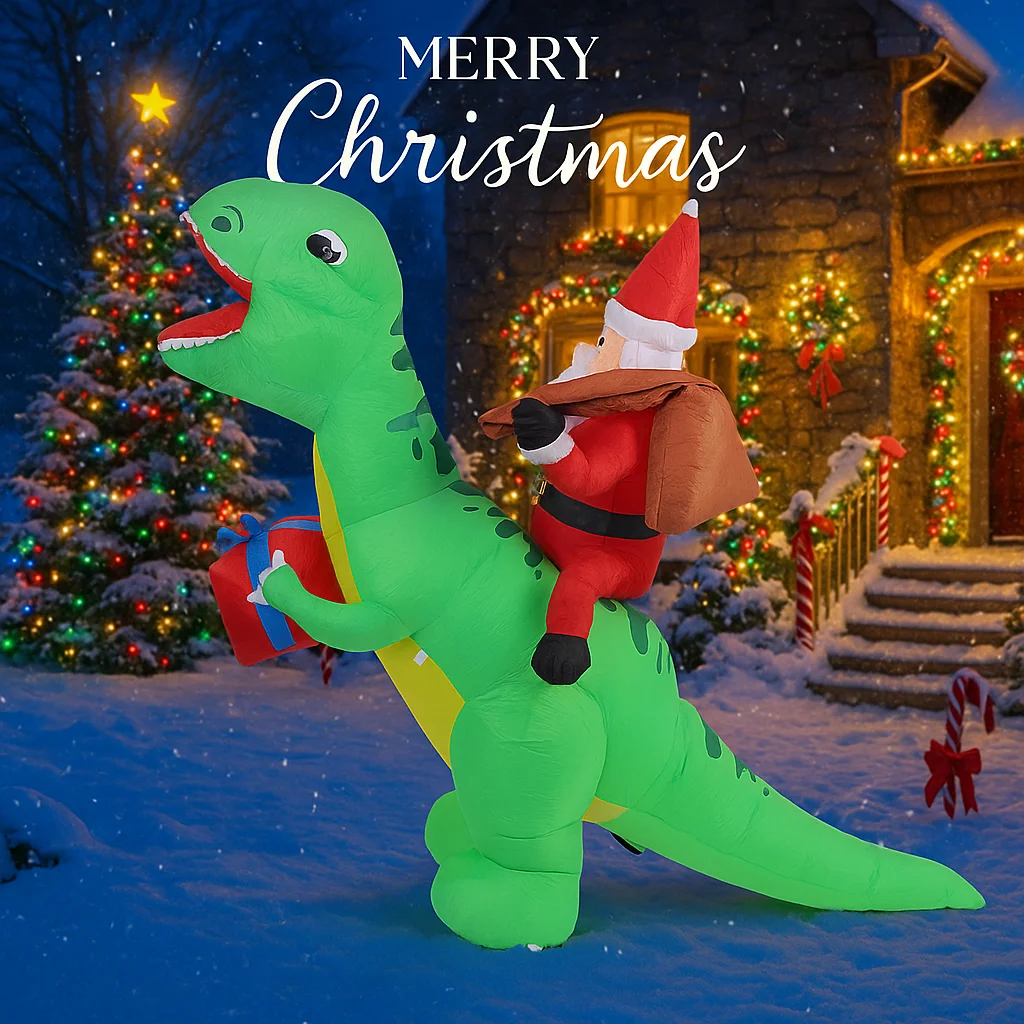 5,9 FT LED Licht Aufblasbare Yard Decor Fahrt Dinosaurier Santa Claus Geschenk Box Spielzeug Weihnachten Liefert Ornamente Weihnachten Urlaub Geschenk