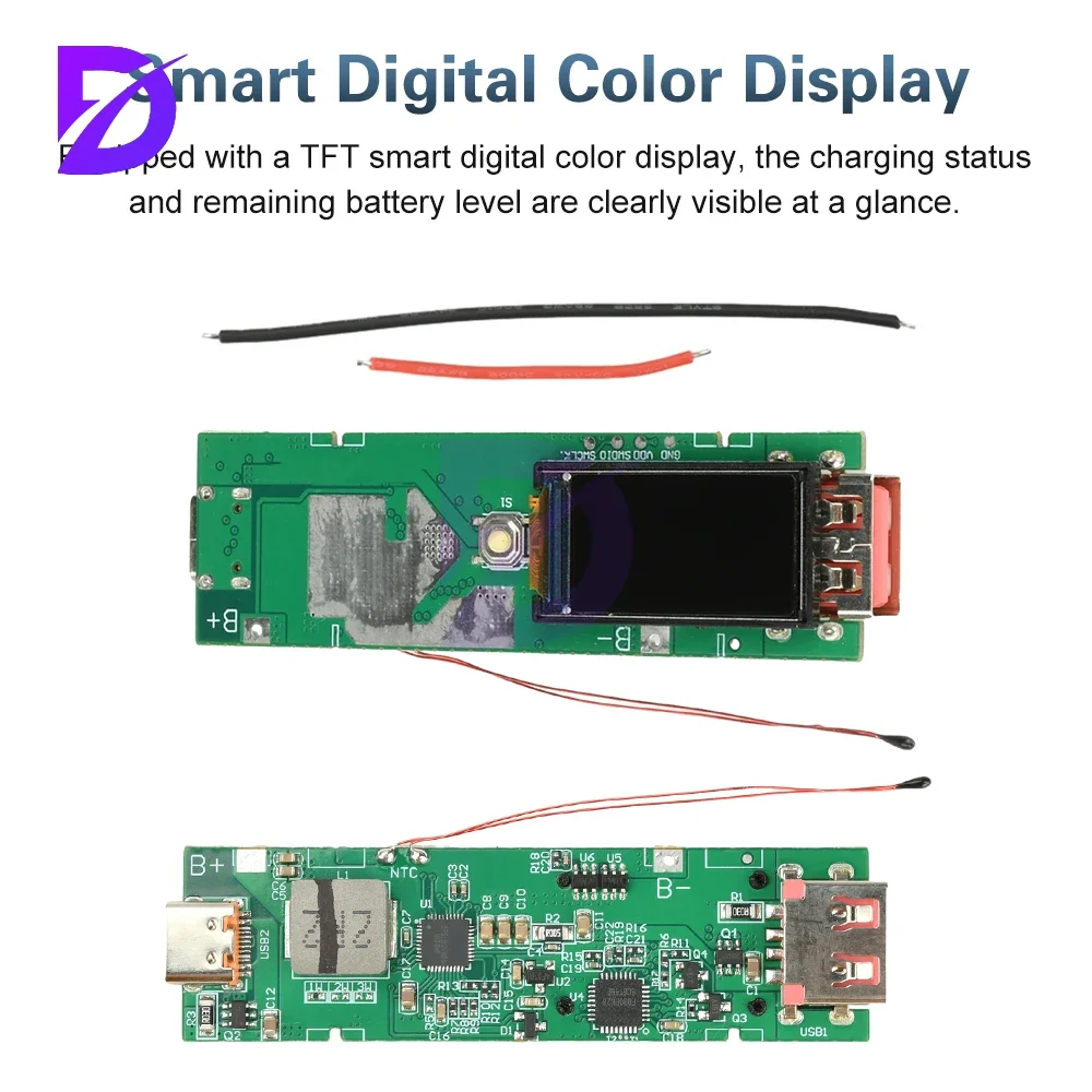 22.5W Fast Charging Module 0.96inch TFT Color Screen Digital Display DIY Power Bank Kit Battery Case Mini Compact Portable Power