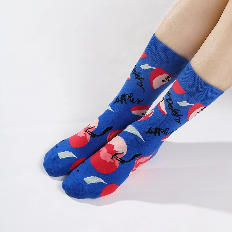 Happy Funny Colorful Women Stocking Fashion Plant Leaf Creative Tide Cotton Socks Cute Cartoon Fruit Cherry Pineapple Sock носк