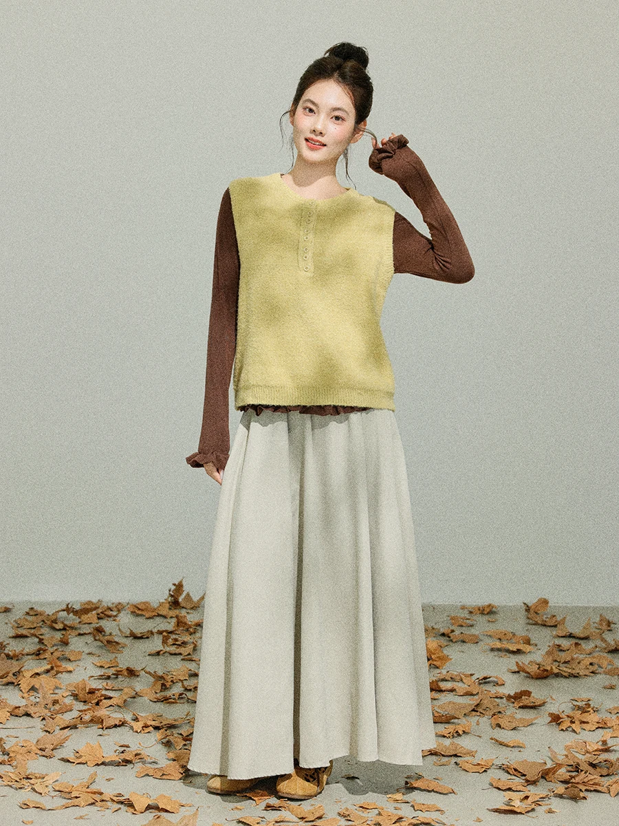 Spódnica damska Linyunyun z wysokim stanem, elastycznym pasem, delikatna, uniwersalna, jesienna nowość, modna spódnica w kształcie litery A.