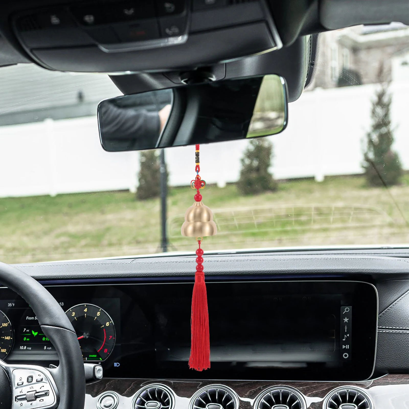 

Creative Gourd Shape Brass Wind Chime Pendant Chinese Knot Style Hanging Ornament For Car Rearview Mirror Home Decor Automotive