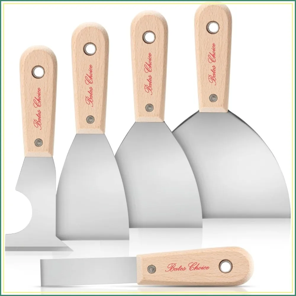 

5-Piece Paint Scraper & Putty Knife Set, Stainless Steel, Wood Handle, Multi-Use Tool