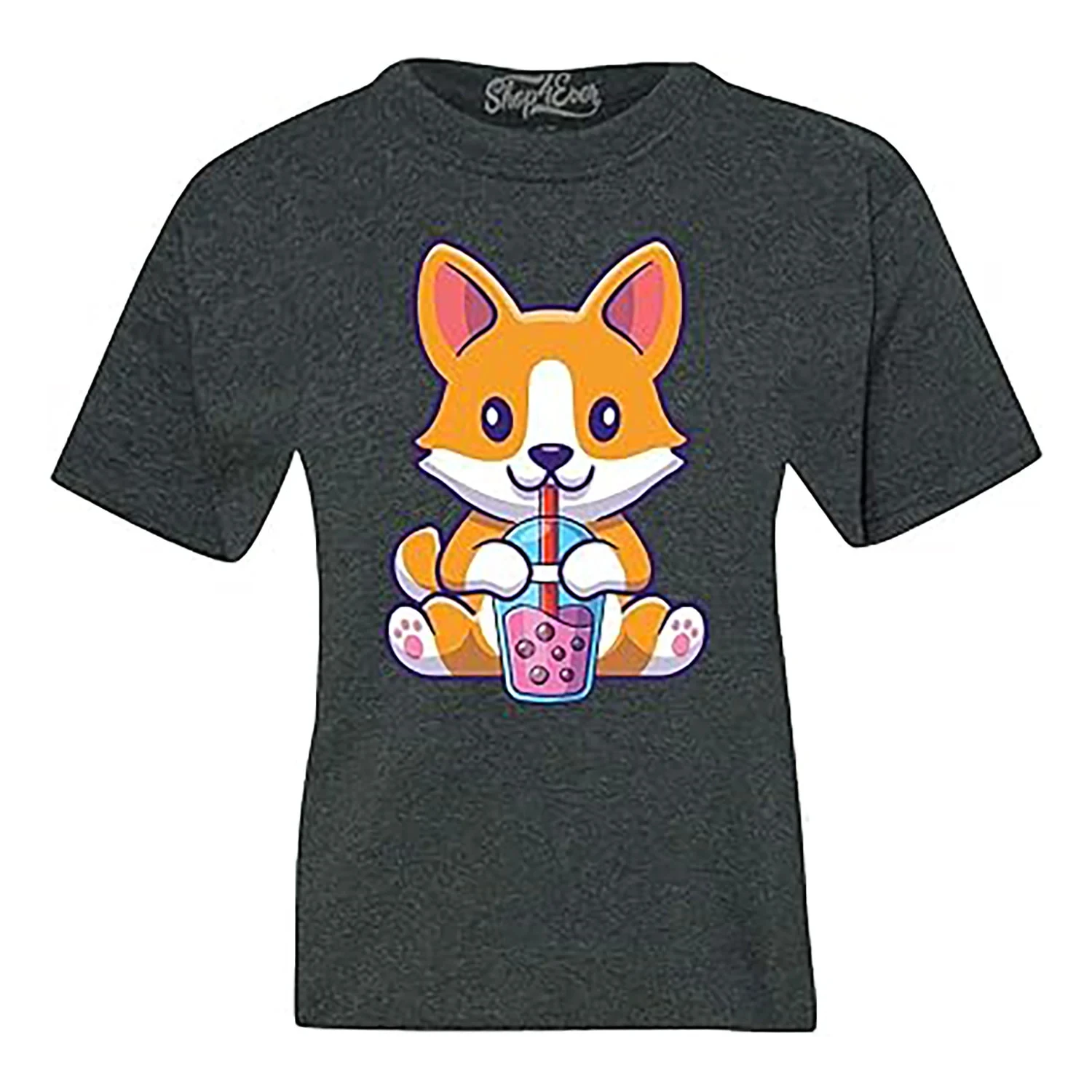 Cute children's Corgi cartoon T-shirt - Cotton fabric children's party casual top, machine washable and fade resistant，gift