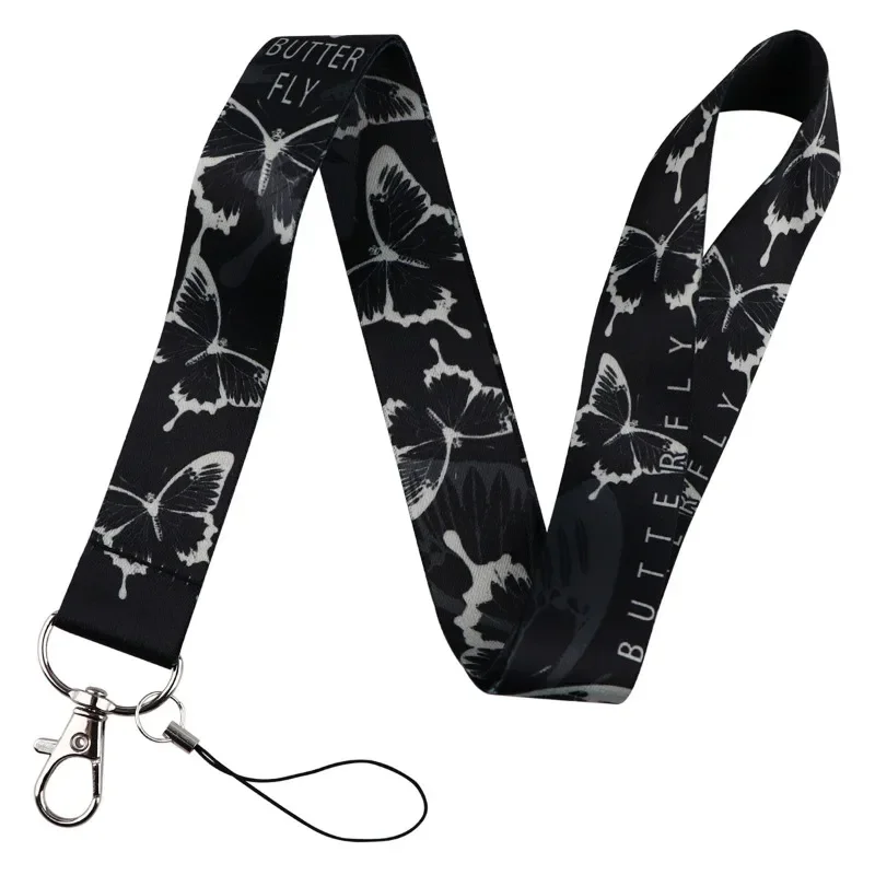 Czarno-białe smycze z paskiem motylkowym na klucze Brelok do kluczy Uchwyt na identyfikator Karta kredytowa Wisząca lina Akcesoria Lariat Prezenty