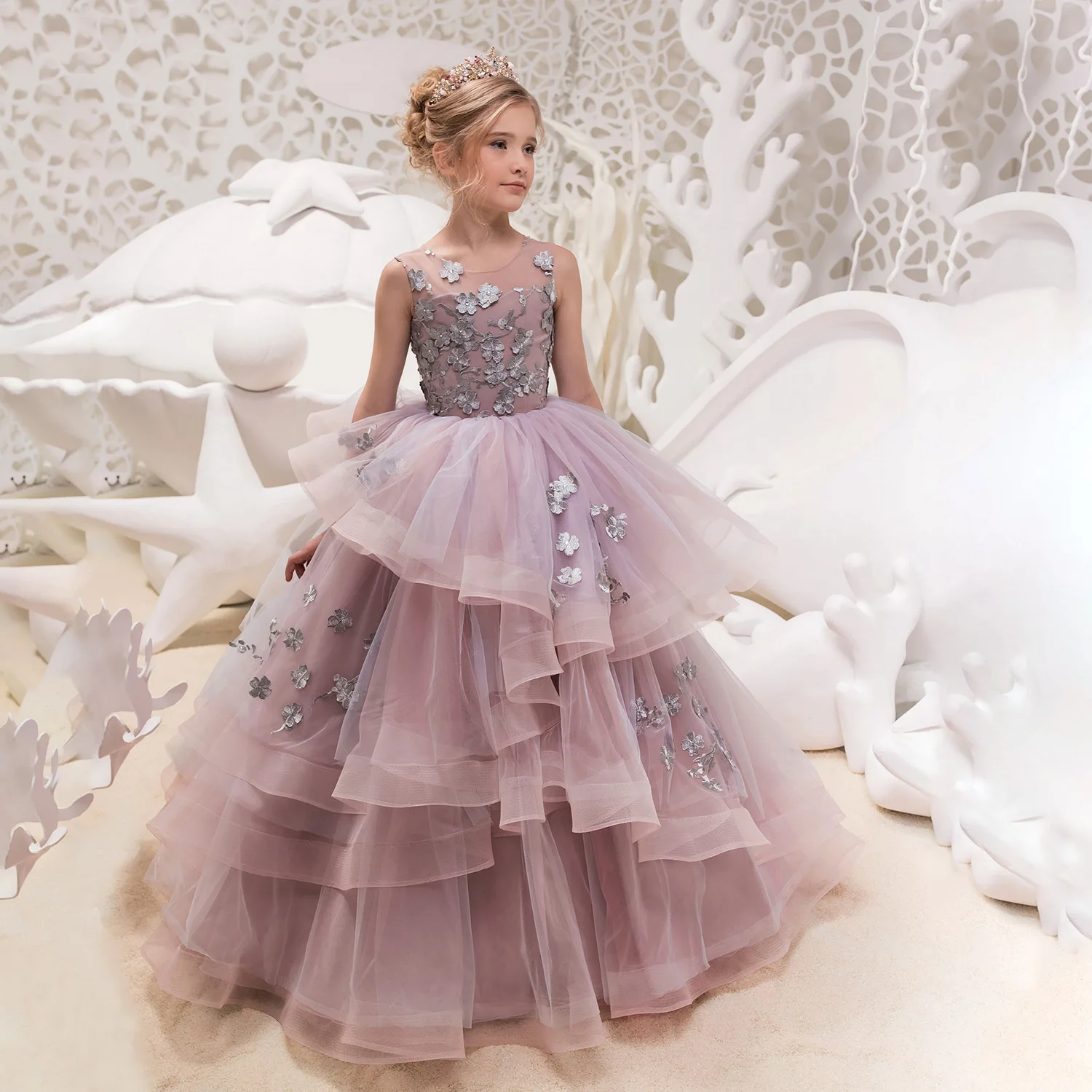 

Fashion Baby Flower Girl Dresses Appliques Tulle Children Princess Prom Birthday Party Gowns