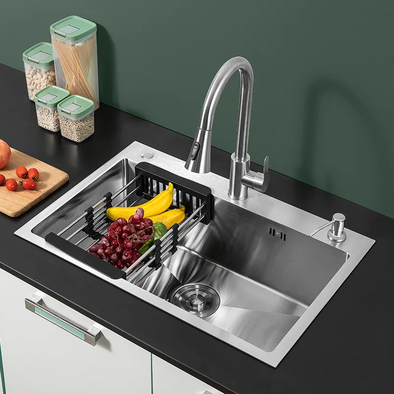 Kitchen Dish Washing Basin Handmade Large Single Embossed Nano Household Pool Stainless Steel Sink Thickened