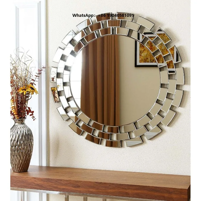 Contemporary Elegant Round Glass Mirror Framed Luxury Home Decor Wall Mount for Living Room Bathroom Modern Plastic Material