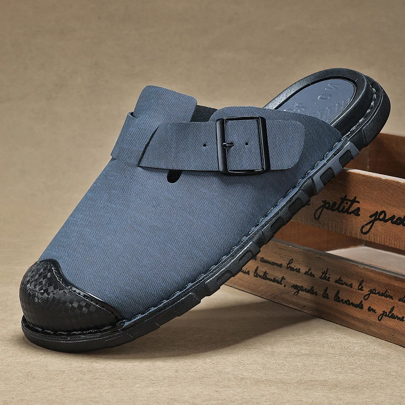 Man Footwear Sandals Summer Pu Leather Solid Colour Slippers Flat Outdoor Anti Slip on Slippers Men's Beach Shoes Big Size 46 47