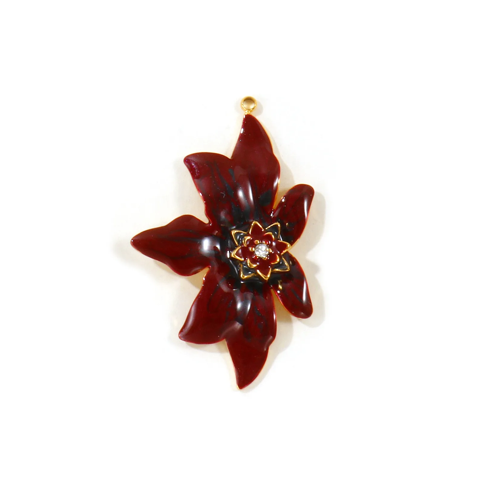 1 Stück Blumen-Bemaltes Emaille-Strass-Charm, 18K vergoldeter 304 Edelstahl-Anhänger für DIY-Schmuckherstellung, Großhandel – Detail 4
