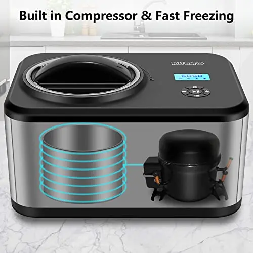 1.6-Quart Ice Cream Maker with Compressor No Pre-Freezing 4 Modes Ice Cream Maker Machine with LCD Display Timer Stainless Steel