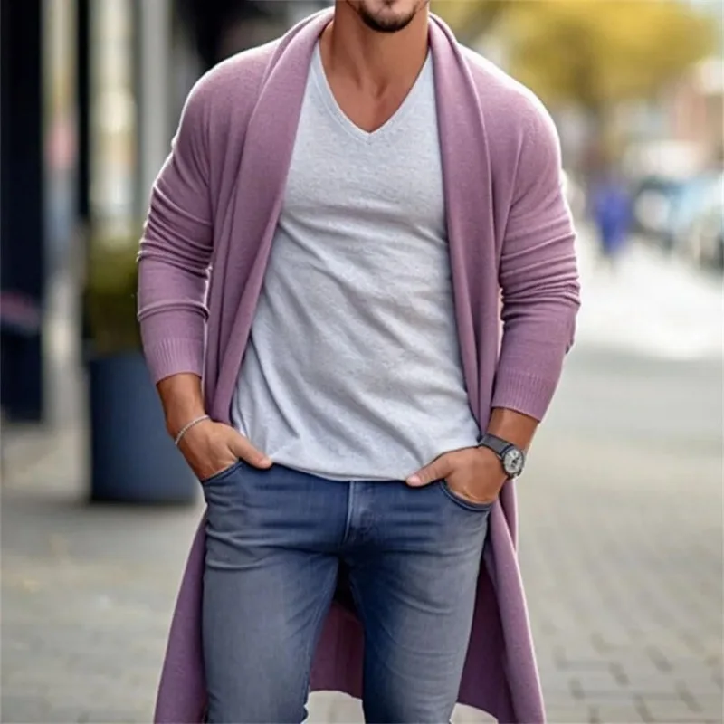 Cárdigans de punto fino de primavera/otoño para hombre Chaquetas largas de lana sueltas para hombre