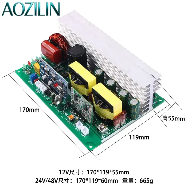 AOZILIN For DC 12V 24V 48V to AC 220V Pure Sine Wave Inverter Circuit Board Boost Converter Module 750W 1000W Power Supply
