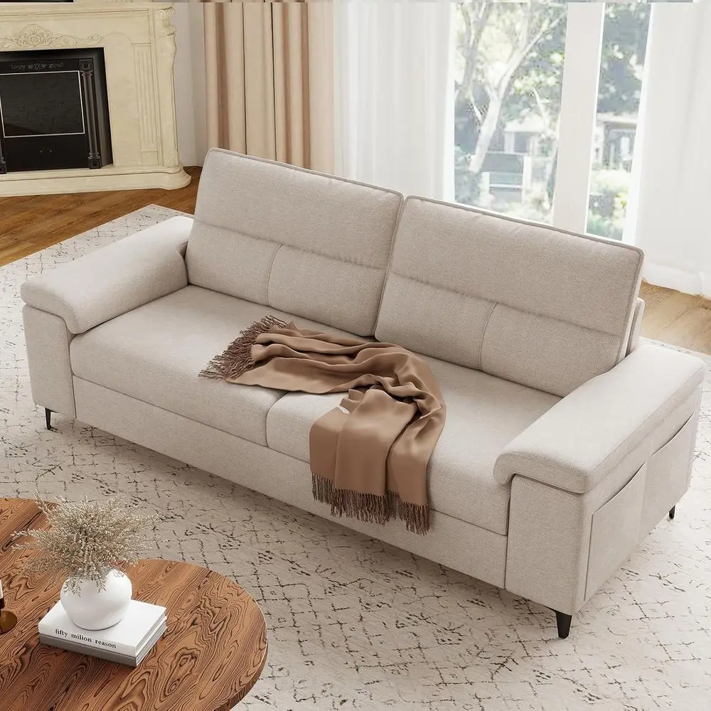 

Luxury 2-Seater Chenille Sofa with Deep Seat and Removable Cover, High Legs (Beige)