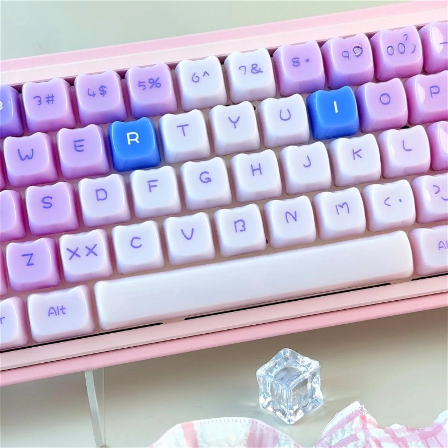 Pink Candy Cat Keycap MAO Cute Keycap with 130 Keys Suitable for MX Gamer Mechanical Keyboard
