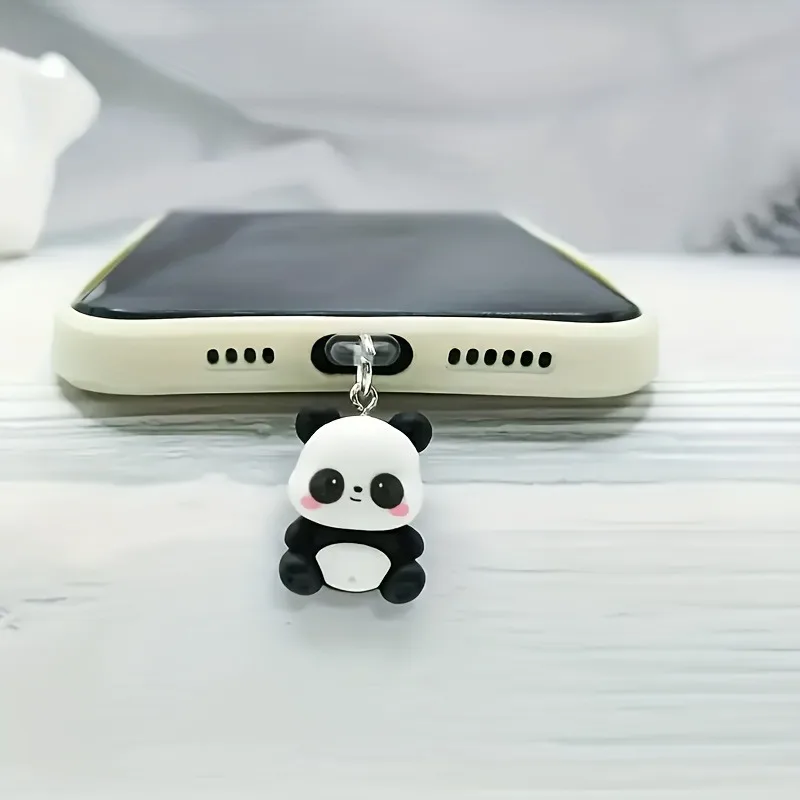Fashion Mini Panda Phone Dust Plug Pendant Suitable for iPhone for Type-C For Android Interface Dust Plug Accessory Decoration