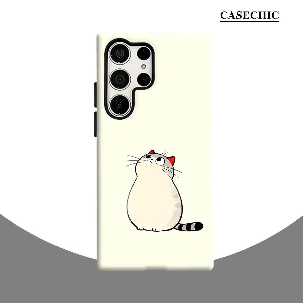 Chubby Tabby Cat Phone Case for Samsung Galaxy S26 S25 Ultra S24 S23 Ultra Plus Shockproof Double layer tough Back Cover