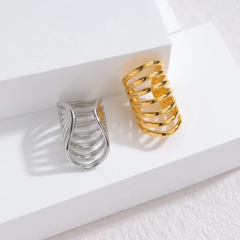 Letdiffery Trendy Multi-layer Wrapped Ear Clip for Women Men Stainless Steel Hiphop Hollow Geometric Adjustable Earrings Jewelry