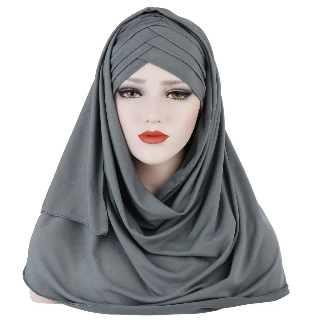 Women Jersey Scarf Soft Plain Cotton Instant Hijab Shawls and Wraps foulard femme muslim Hijabs Ready To Wear Headscarf