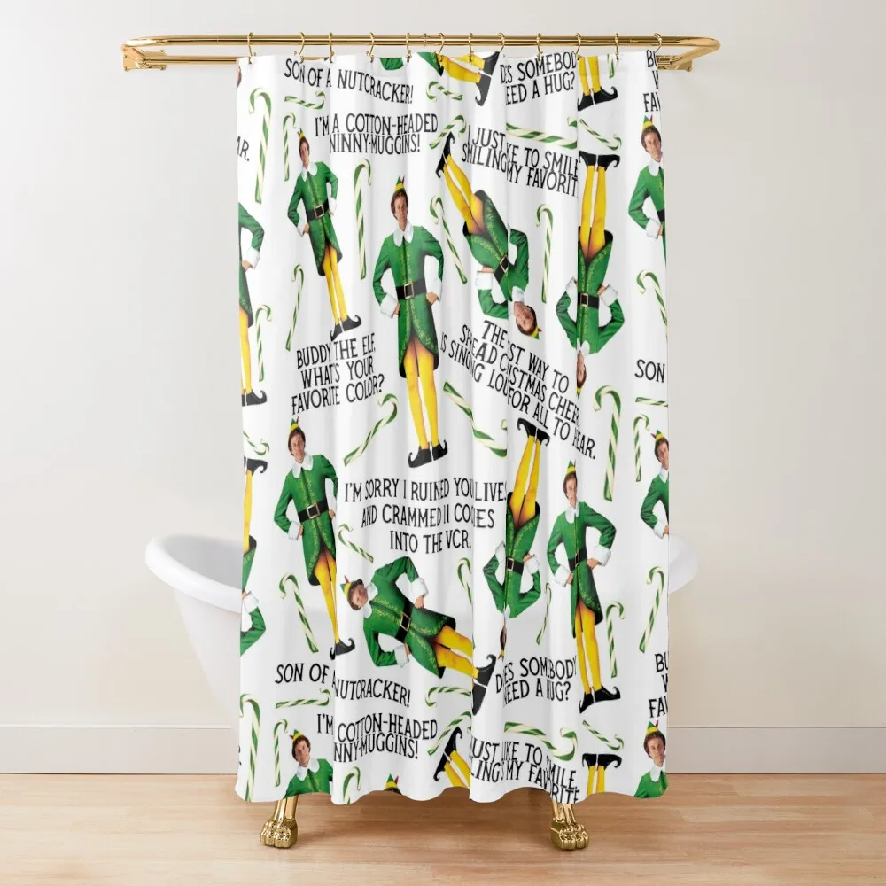 

Buddy The Elf Print White Shower Curtain Bathroom Deco Waterproof Bathroom Shower Curtain