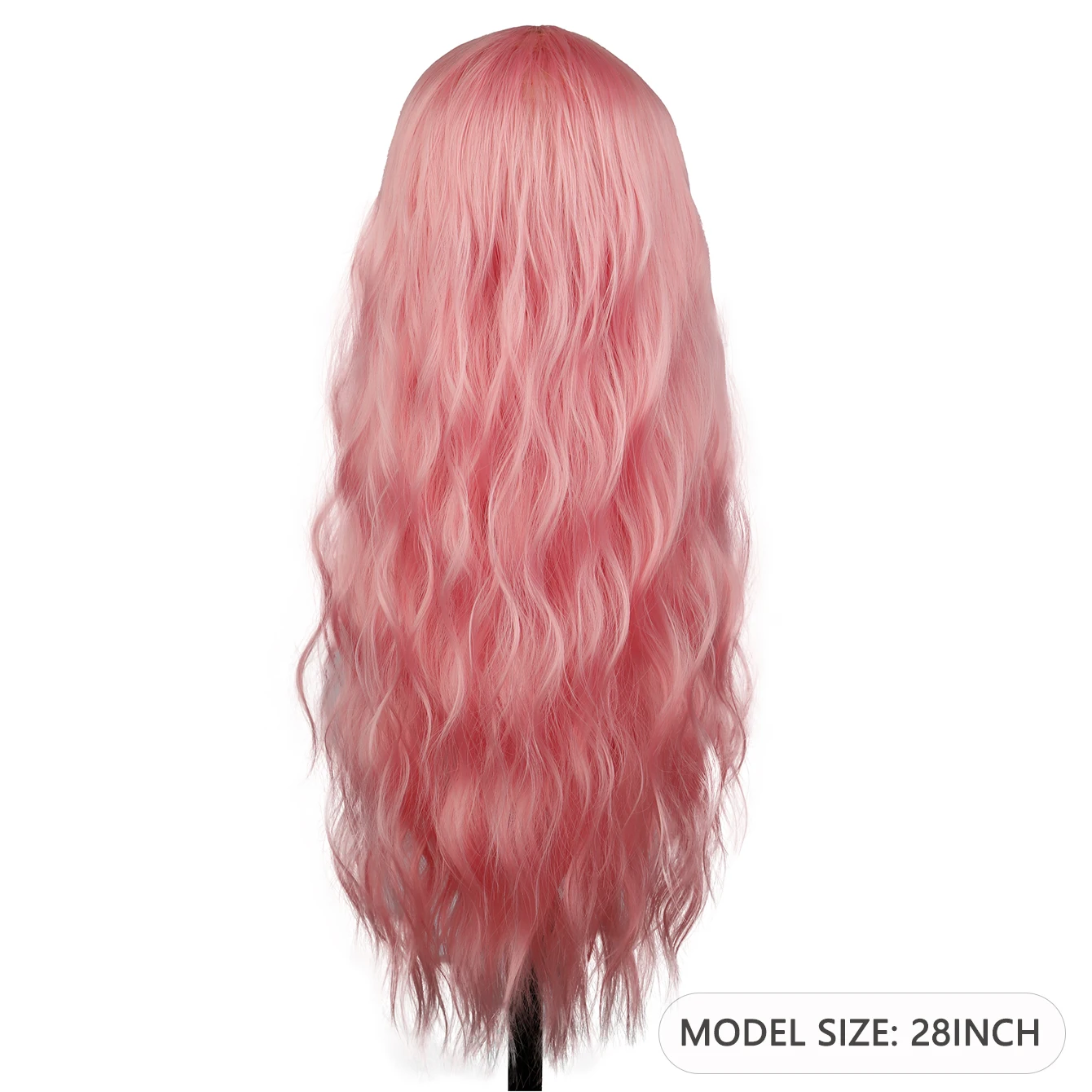 باروكة دانتيل وردية مع موجات جسم طويلة، باروكة صناعية مقاومة للحرارة وخالية من 28 بوصة للحفلات التنكرية النسائية، إلخ