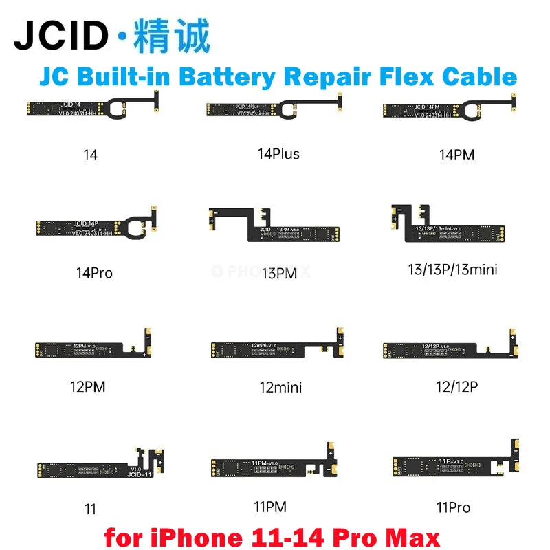 

JC Battery Repair Flex Built-in Type Without Battery Pop Up Message for IPhone 11-14 ProMax Battery Health Cycle Times Repair
