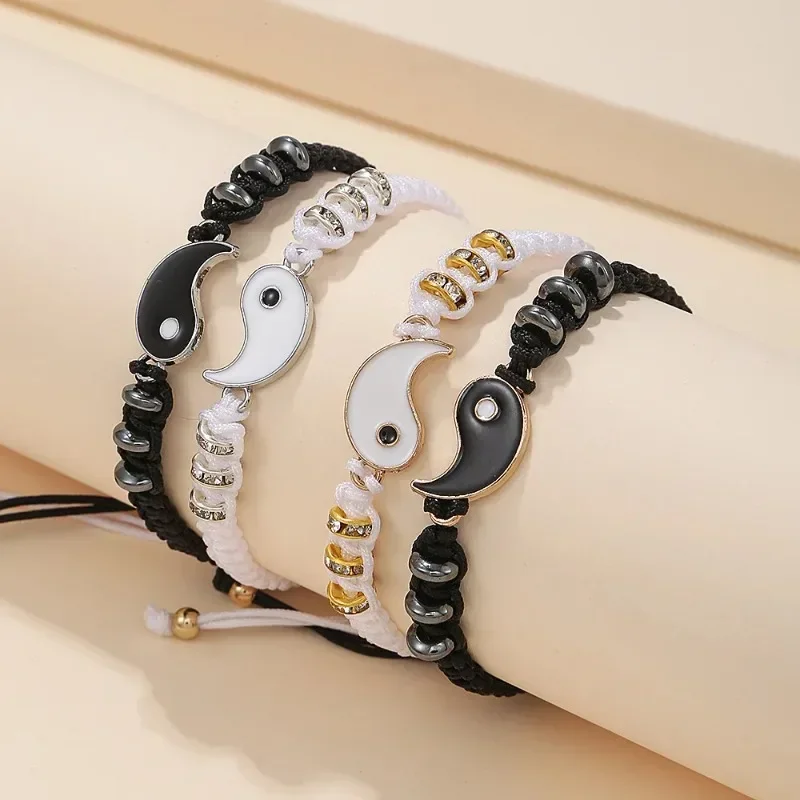 Chinese Style Tai Chi Yin Yang Couple Bracelet for Lover Handmade Woven Baided Rope Adjustable Bracelets Friendship Jewelry Gift