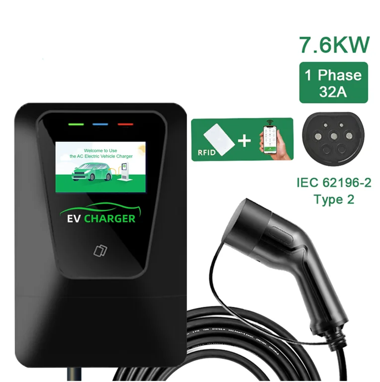 Wallbox 32A EV Charging Station 7KW 11KW 22KW IP55 AC Electric Car EV Charger Single Gun AC Wallbox Charging Station