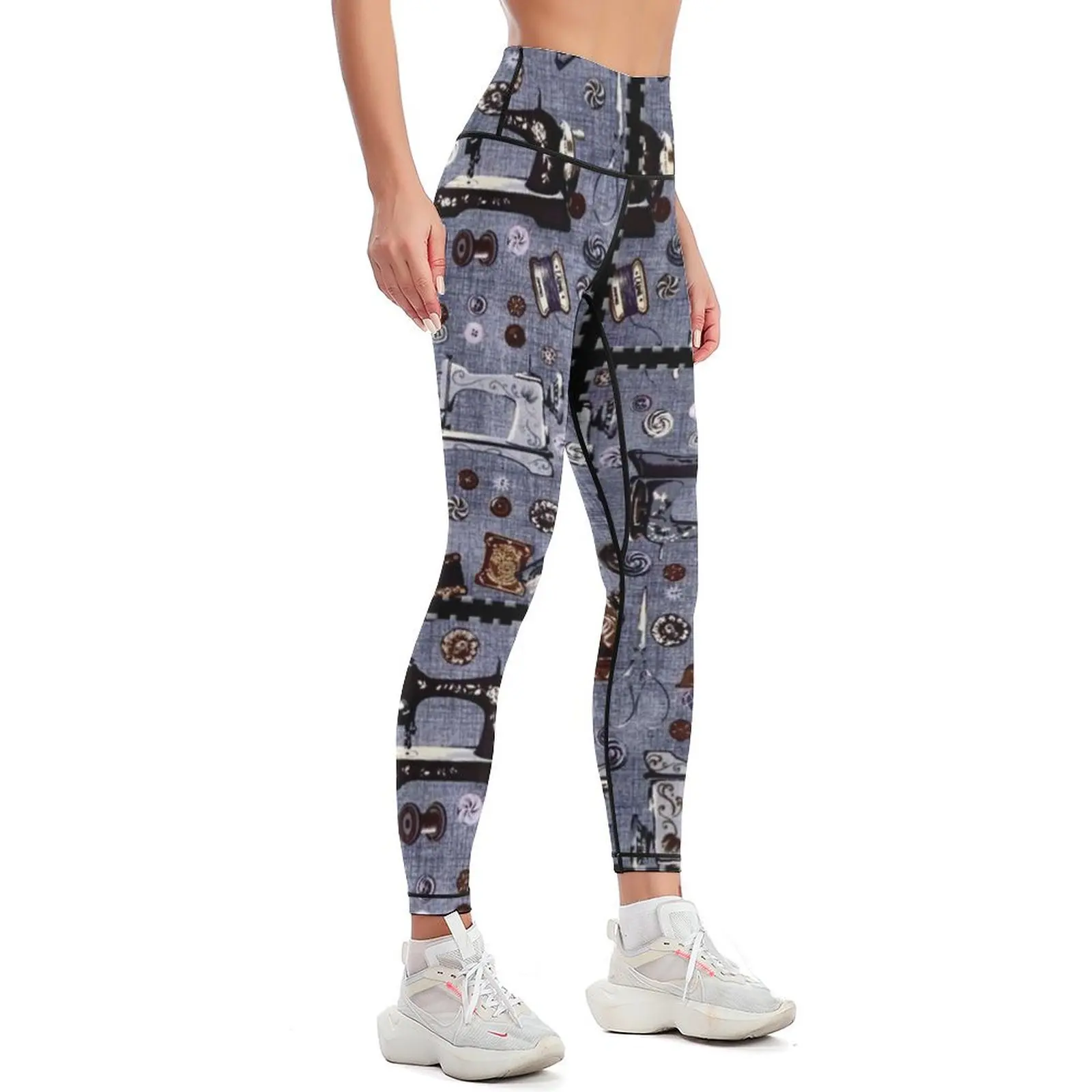 Vintage Sewing Machines Seamstress Pattern Leggings legging push up Sports pants woman active wear gym womans Womens Leggings