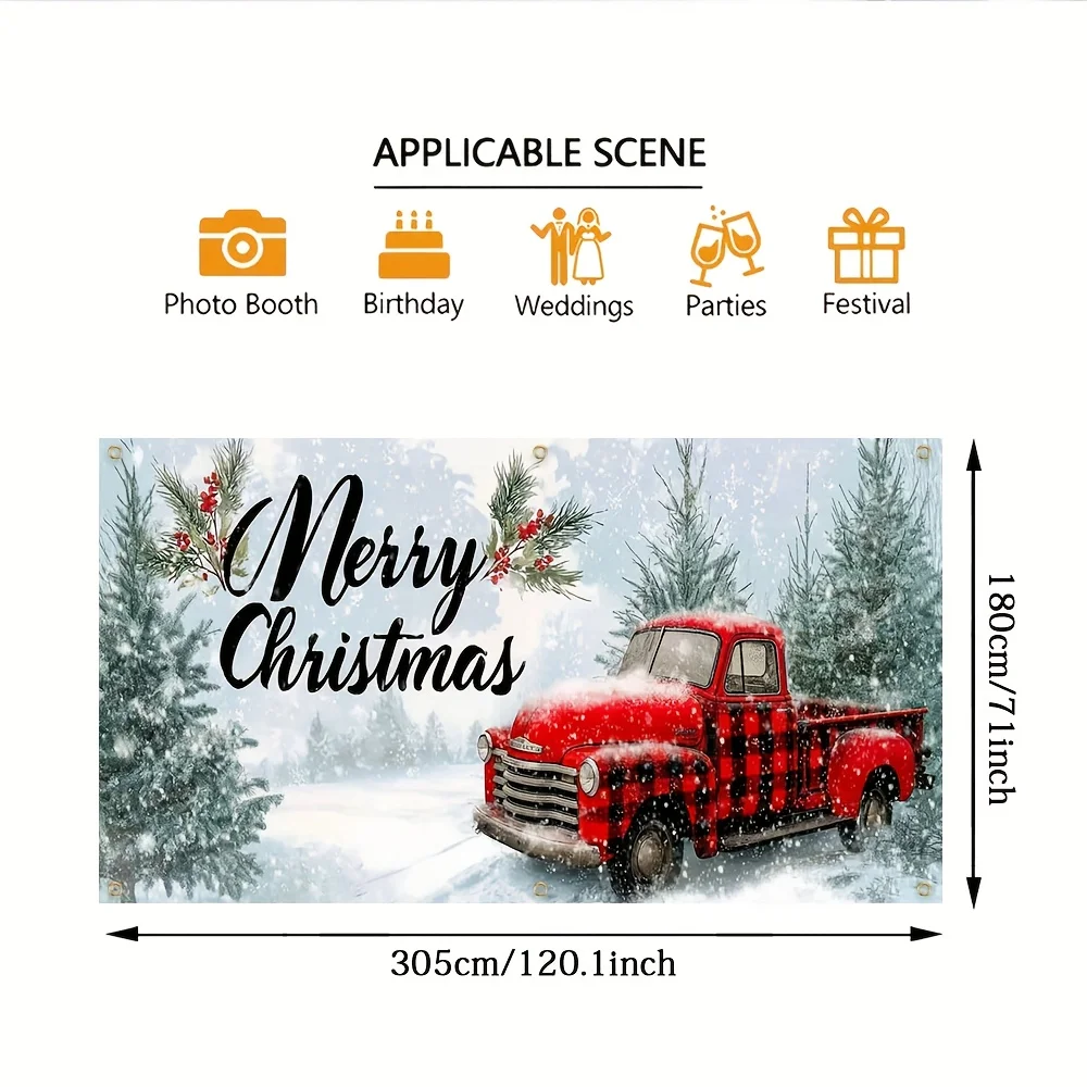 خطة ثنائية الأبعاد، علم جراج مقطورة حمراء احتفالية - شجرة الأرز وتصميم عيد الميلاد، ديكور للمستودعات والحفلات