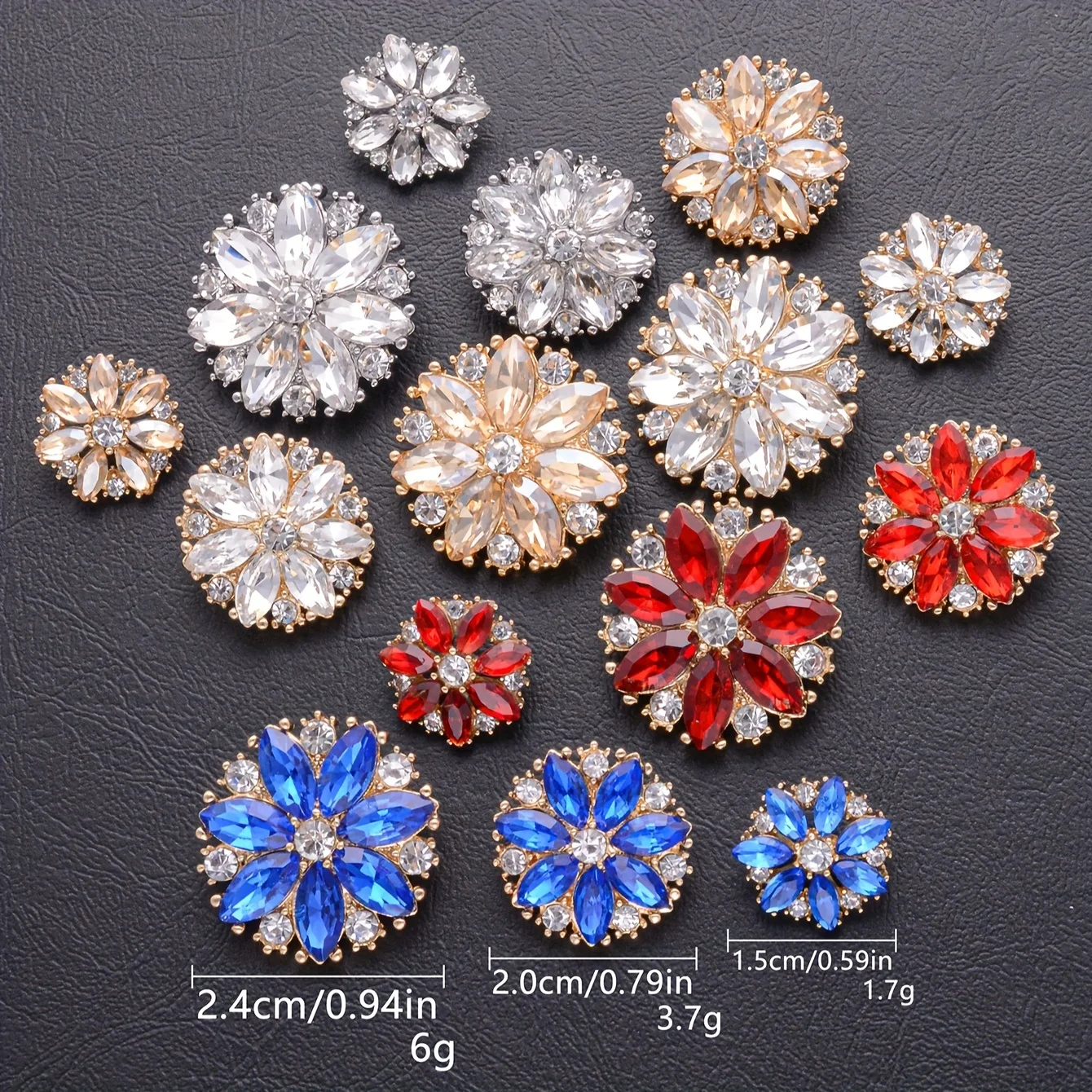 5pcs 15/20/24mm Shiny Rhinestone Flower-Shape Metal Buttons For DIY Shirts Sweater Coat Shoes Hats Jewelry Sewing Accessories