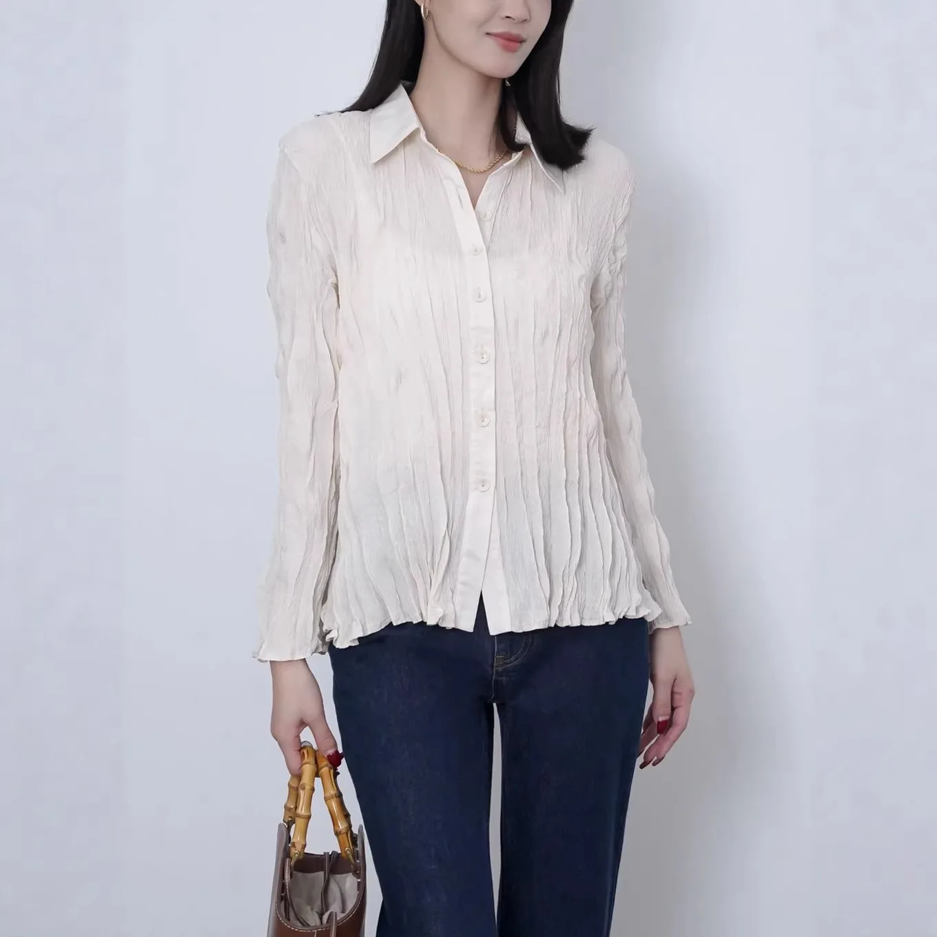 Miyake Folds 2026 Spring and Summer New Shirt Female Senior Sense of Light Luxury Fashion Women's Blouses Layering Tops Pleat