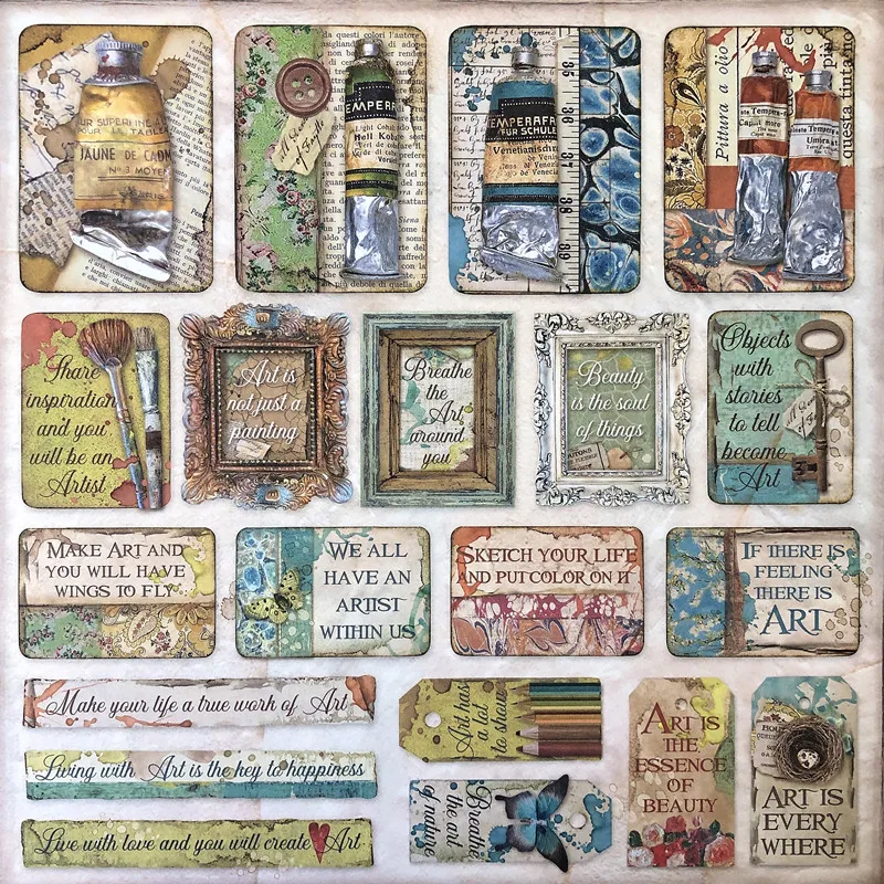 Retro naklejki z pędzlem olejnym Rzemiosło i scrapbooking yyth materiałowa kartka do notowania naklejka papierowa do scrapbookingu
