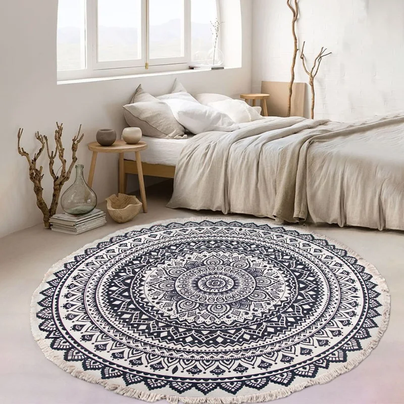 Vintage Round Shape Carpet Boho Mendala Carpets Floor Mat Living Room Macrame Decorative Bedroom Area Rugs Carpet