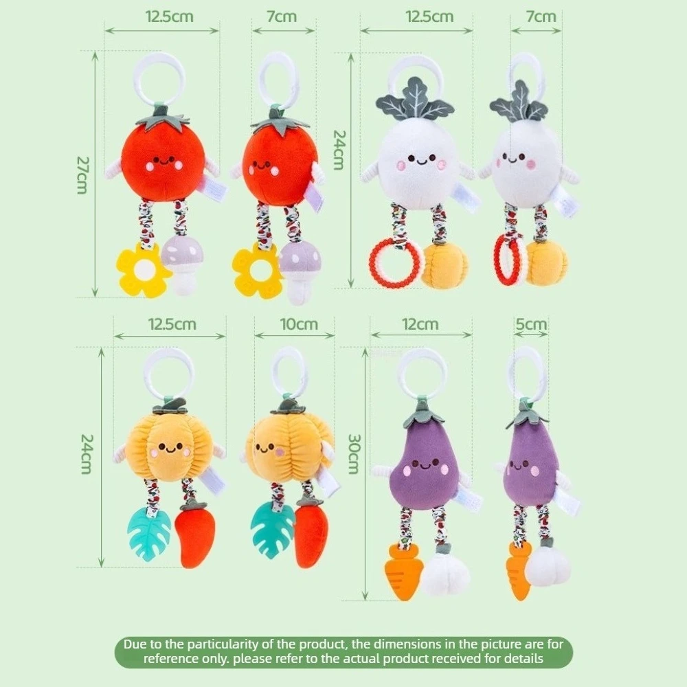 4 peças de brinquedos suspensos para berço com formato de animais e vegetais frescos, macios, de pelúcia, com som relaxante, educativos para bebês.