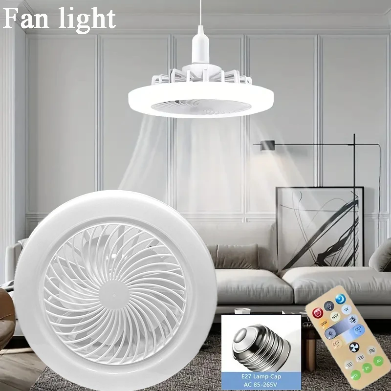 Imagem -05 - Ventilador de Teto Inteligente com Controle Remoto Luz Led 3-em1 Base de Iluminação para Sala de Estar Quarto Lâmpada E27 ac 85265v