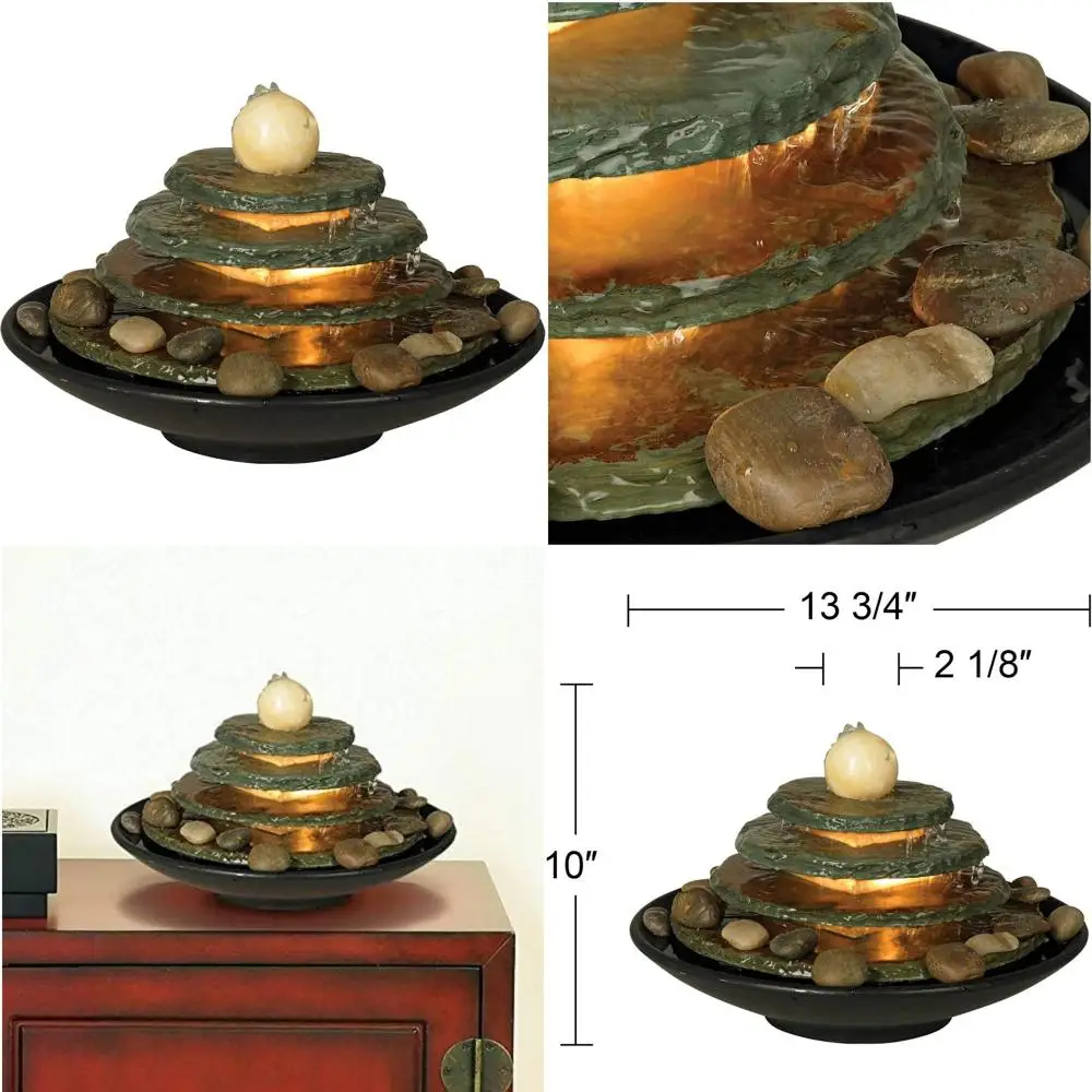 

«10-дюймовый современный настольный фонтан из шиферного камня дзен с подсветкой, водопадом и мячом фэн-шуй».