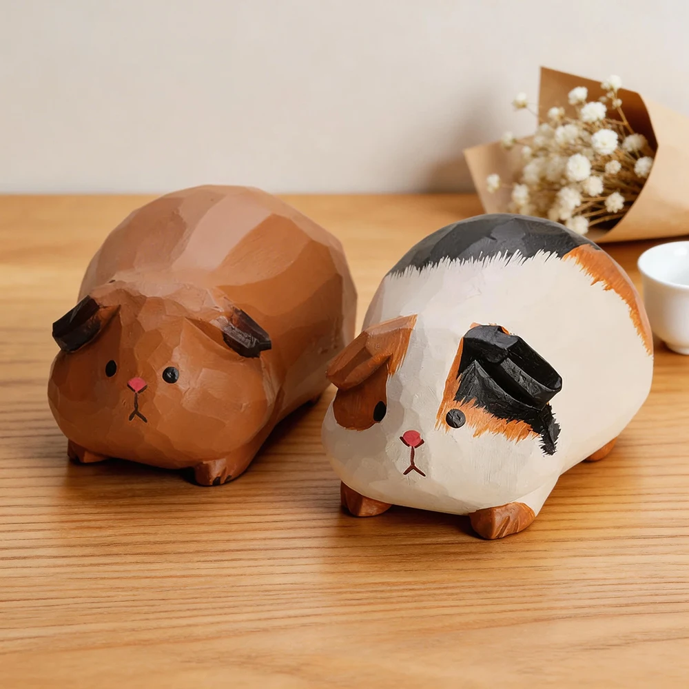 

Hand Carved Decorative Wooden Guinea Pig Figurine Sculpture Cute Cavy Statue Ornament Shelf Home Desk Office Pet Decor Gift