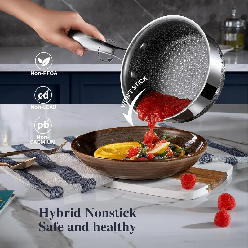 9Pcs Hybrid non stick Pots Set, 1.5, 2,  Stay-Cool Handles Cooking Pot Set, Compatible with All Cooktops