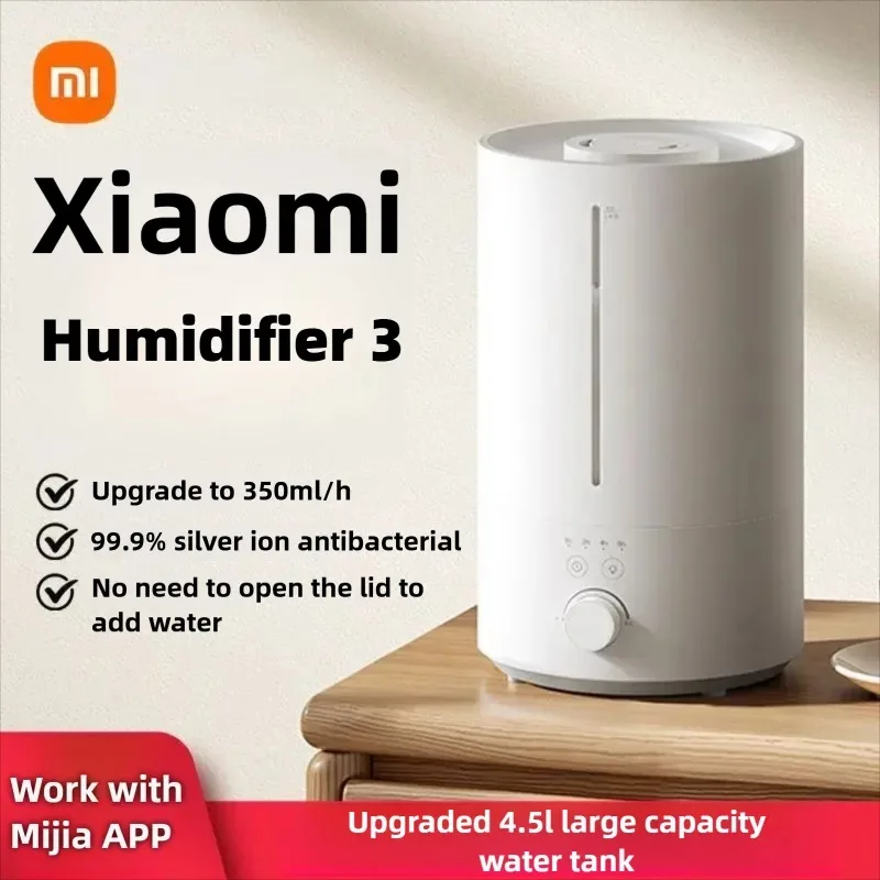 Умный увлажнитель воздуха Xiaomi Mijia 3, 350 мл/ч, ультразвуковой увлажнитель воздуха, 4,5 л, большая емкость, низкий уровень шума, антибактериальный ион серебра для дома