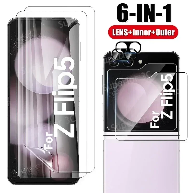 Hydrogel Film for Samsung Galaxy Z Flip 5 Inner Screen Protector Camera Lens&Outer Display Screen Tempered Glass for Z Flip5 5G